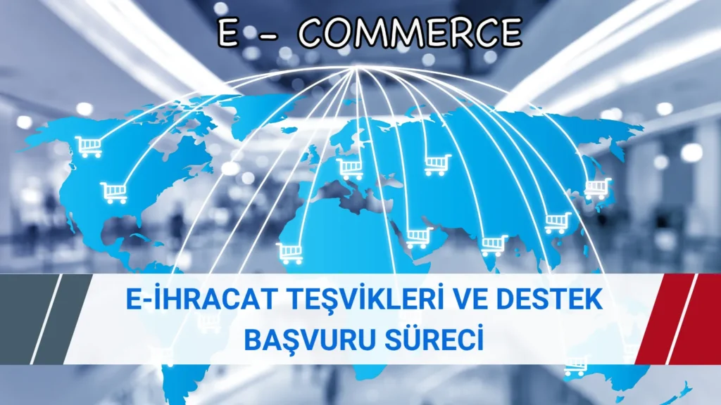E-ihracat teşvikleri, destek kalemleri ve başvuru sürecini gösteren rehber görseli